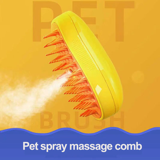 Pet Massage Comb - Versatile Convenient Durable 3-In-1 Self-Cleaning Shedding Brush Steamy Cat Dog Grooming Brush (Yellow)