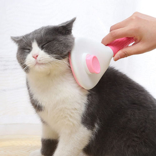 Dog Brush and Cat Brush,Self-Cleaning Comb Is Suitable for Pet Cat Grooming Comb, with Ergonomic Silicone Handle,Clean Pet Brush Effectively Removes Loose Underlayers and Tangled Hair, Pink