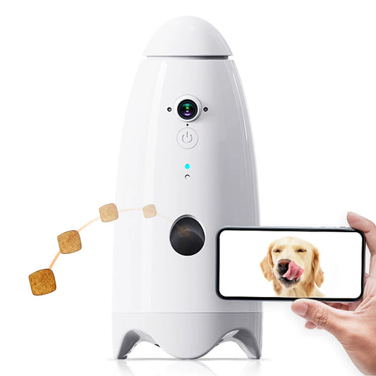 Smart 1080P Small Dog Camera with Treat Dispenser 180°View Pet Treat Tossing Dog Camera with Phone App 2 Way Audio Android & Ios