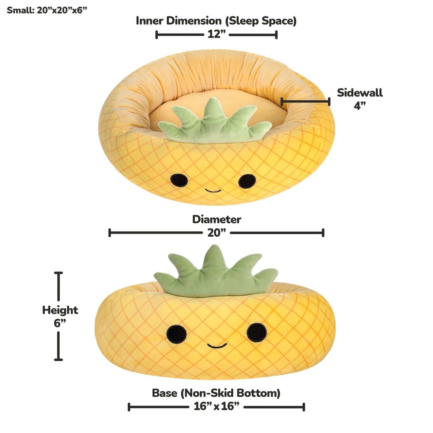 20 Inch Pineapple Pet Bed - Small Ultrasoft Official  Plush Pet Bed